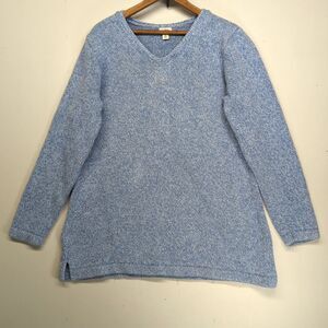 LL Bean Women's Blue 100% Cotton V-Neck Thick Knit Pullover Sweater Size XL